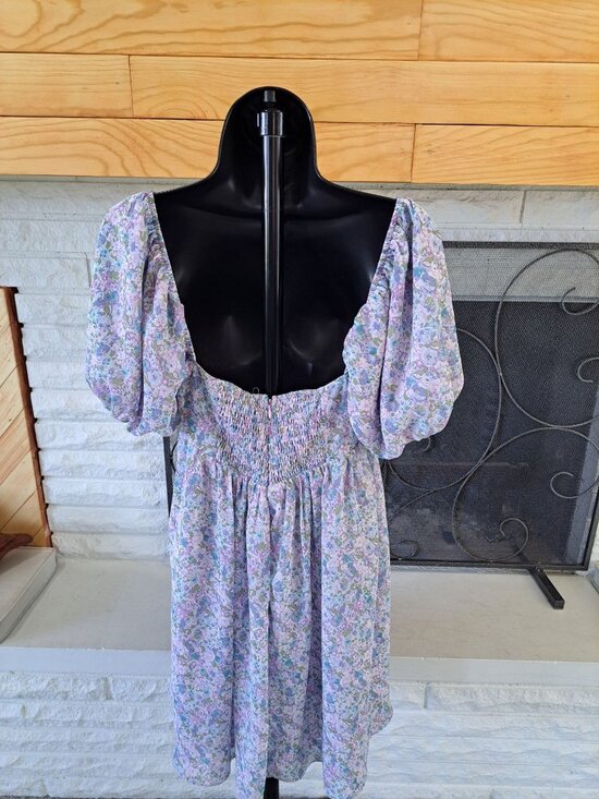 Storia Floral Puff Short Sleeve Midi-mini Dress  Smocked  Square Neck Small - Picture 6 of 15